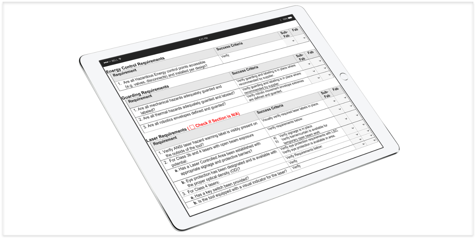 QA Digital checklists -trade contractors